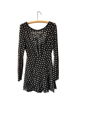 Free People Sheer Delight Mini Dress XS Black Mesh Butterfly Open Back Boho